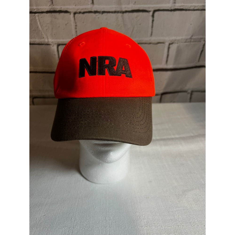 NRA-ILA Hunting Hat Blaze Orange Brown Adjustable Strapback Cap Mens Womens